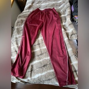 Burgundy w/white stripe & zip hem track pants 30” inseam